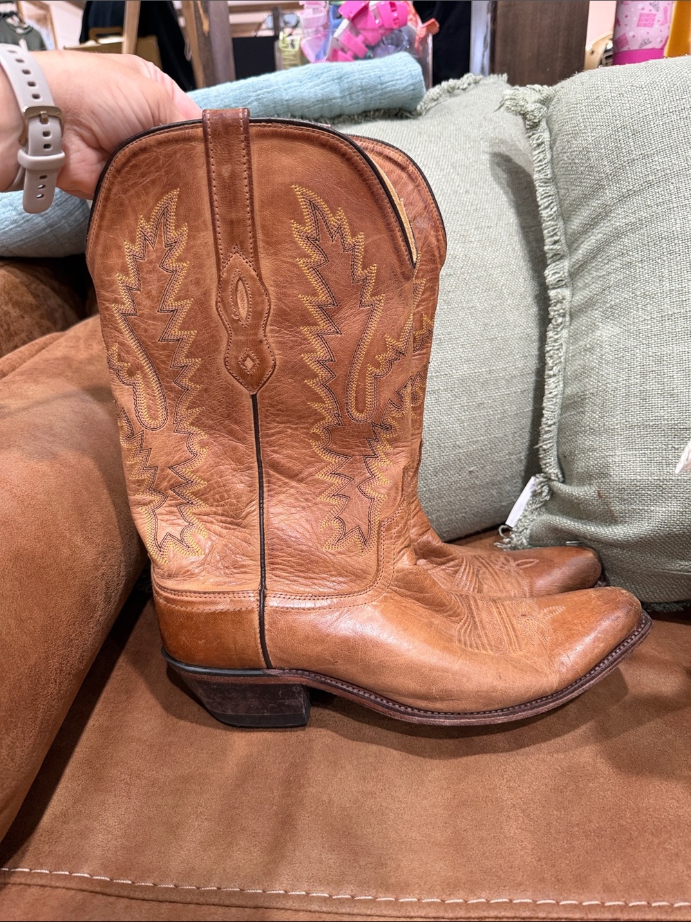 Classic Tan Leather Cowgirl Boots - cowboy old west women size 10